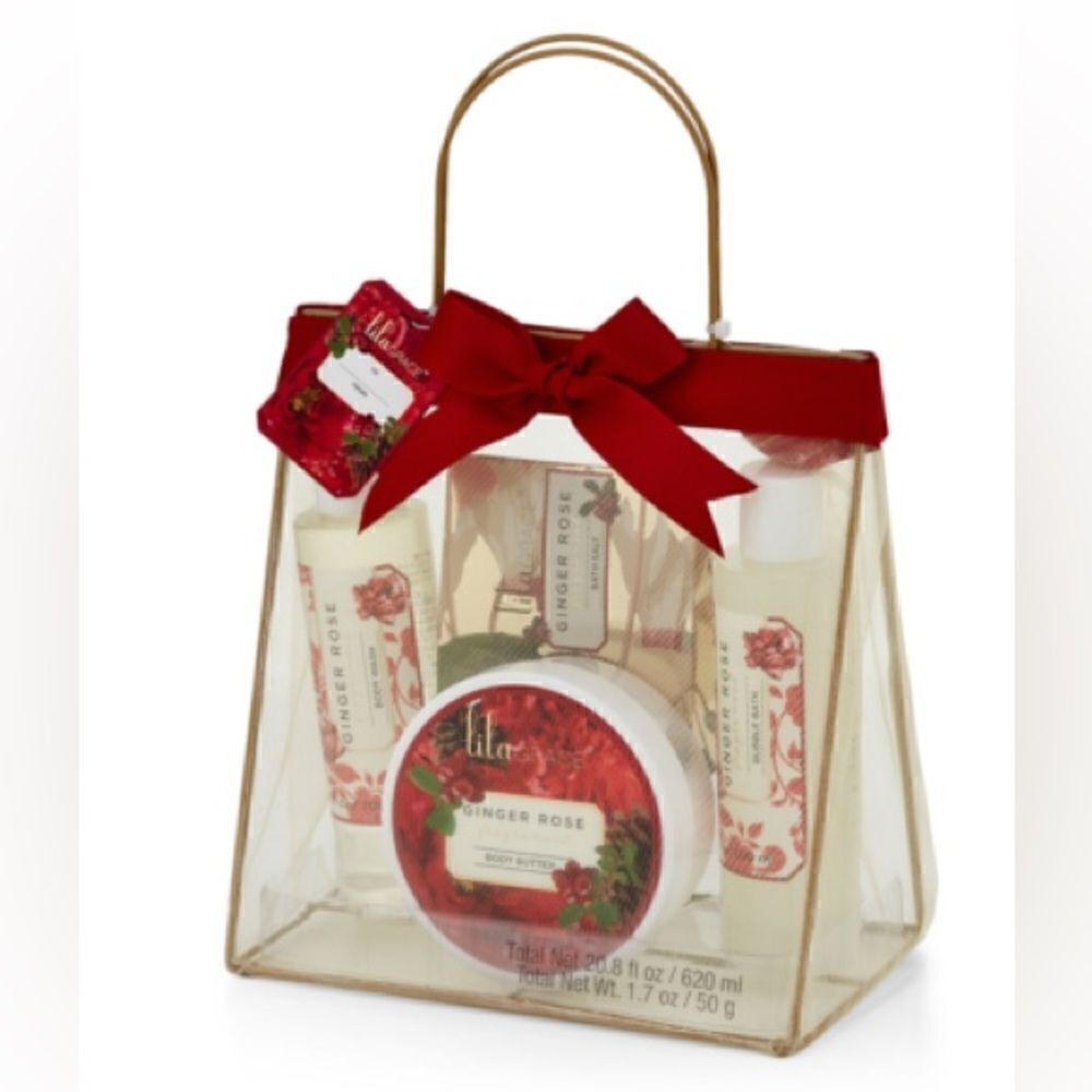 Lila Grace Ginger Rose 5-Piece Bath & Body Organza Tote Set New